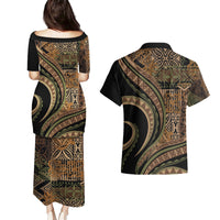 Hawaiian Hibiscus Tribal Vintage Motif Couples Matching Puletasi and Hawaiian Shirt Ver 8