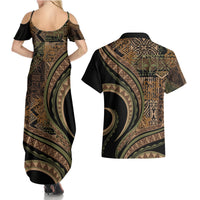 Hawaiian Hibiscus Tribal Vintage Motif Couples Matching Summer Maxi Dress and Hawaiian Shirt Ver 8 LT9 - Polynesian Pride