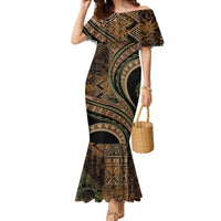 Hawaiian Hibiscus Tribal Vintage Motif Family Matching Mermaid Dress and Hawaiian Shirt Ver 8