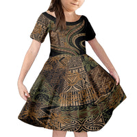 Hawaiian Hibiscus Tribal Vintage Motif Family Matching Tank Maxi Dress and Hawaiian Shirt Ver 8
