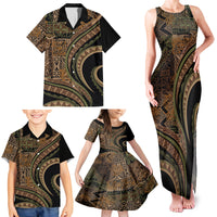 Hawaiian Hibiscus Tribal Vintage Motif Family Matching Tank Maxi Dress and Hawaiian Shirt Ver 8