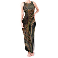Hawaiian Hibiscus Tribal Vintage Motif Tank Maxi Dress Ver 8 LT9 Women Brown - Polynesian Pride