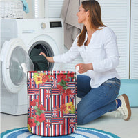 Hawaii Hibiscus Lei Laundry Basket Hawaiian Flag Motif