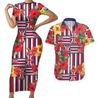 Hawaii Hibiscus Lei Couples Matching Short Sleeve Bodycon Dress and Hawaiian Shirt Hawaiian Flag Motif LT9 Red - Polynesian Pride