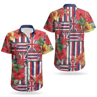Hawaii Hibiscus Lei Couples Matching Short Sleeve Bodycon Dress and Hawaiian Shirt Hawaiian Flag Motif LT9 - Polynesian Pride