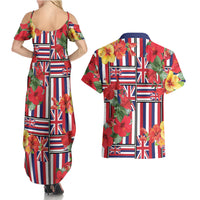 Hawaii Hibiscus Lei Couples Matching Summer Maxi Dress and Hawaiian Shirt Hawaiian Flag Motif LT9 - Polynesian Pride