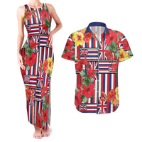 Hawaii Hibiscus Lei Couples Matching Tank Maxi Dress and Hawaiian Shirt Hawaiian Flag Motif