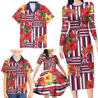 Hawaii Hibiscus Lei Family Matching Long Sleeve Bodycon Dress and Hawaiian Shirt Hawaiian Flag Motif LT9 - Polynesian Pride