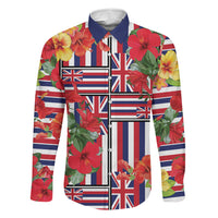 Hawaii Hibiscus Lei Family Matching Long Sleeve Bodycon Dress and Hawaiian Shirt Hawaiian Flag Motif LT9 Daughter's Dress Red - Polynesian Pride