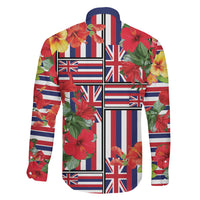 Hawaii Hibiscus Lei Family Matching Long Sleeve Bodycon Dress and Hawaiian Shirt Hawaiian Flag Motif LT9 Son's Shirt Red - Polynesian Pride