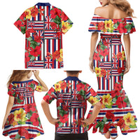 Hawaii Hibiscus Lei Family Matching Mermaid Dress and Hawaiian Shirt Hawaiian Flag Motif