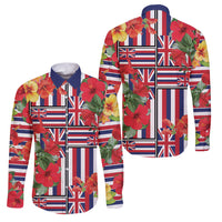 Hawaii Hibiscus Lei Family Matching Mermaid Dress and Hawaiian Shirt Hawaiian Flag Motif LT9 Dad's Shirt - Long Sleeve Red - Polynesian Pride