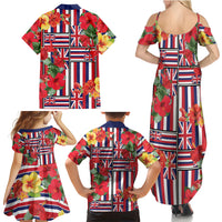 Hawaii Hibiscus Lei Family Matching Summer Maxi Dress and Hawaiian Shirt Hawaiian Flag Motif