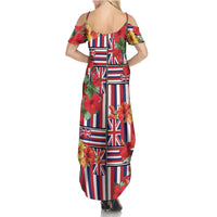 Hawaii Hibiscus Lei Family Matching Summer Maxi Dress and Hawaiian Shirt Hawaiian Flag Motif