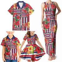 Hawaii Hibiscus Lei Family Matching Tank Maxi Dress and Hawaiian Shirt Hawaiian Flag Motif LT9 - Polynesian Pride
