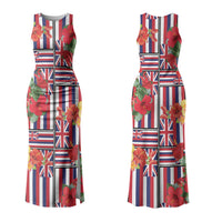 Hawaii Hibiscus Lei Family Matching Tank Maxi Dress and Hawaiian Shirt Hawaiian Flag Motif LT9 Mom's Dress Red - Polynesian Pride