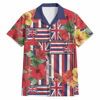 Hawaii Hibiscus Lei Hawaiian Shirt Hawaiian Flag Motif LT9 Red - Polynesian Pride