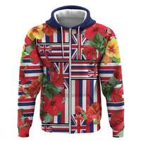 Hawaii Hibiscus Lei Hoodie Hawaiian Flag Motif LT9 Zip Hoodie Red - Polynesian Pride