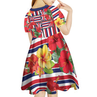 Hawaii Hibiscus Lei Kid Short Sleeve Dress Hawaiian Flag Motif LT9 - Polynesian Pride