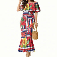 Hawaii Hibiscus Lei Mermaid Dress Hawaiian Flag Motif LT9 Women Red - Polynesian Pride
