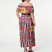 Hawaii Hibiscus Lei Off Shoulder Maxi Dress Hawaiian Flag Motif LT9 - Polynesian Pride