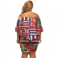 Hawaii Hibiscus Lei Off Shoulder Short Dress Hawaiian Flag Motif LT9 - Polynesian Pride