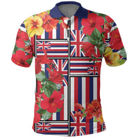 Hawaii Hibiscus Lei Polo Shirt Hawaiian Flag Motif LT9 Red - Polynesian Pride