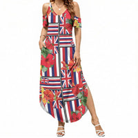 Hawaii Hibiscus Lei Summer Maxi Dress Hawaiian Flag Motif LT9 Women Red - Polynesian Pride