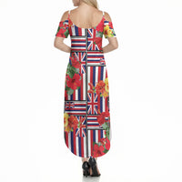 Hawaii Hibiscus Lei Summer Maxi Dress Hawaiian Flag Motif LT9 - Polynesian Pride