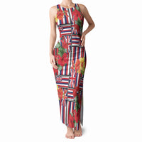 Hawaii Hibiscus Lei Tank Maxi Dress Hawaiian Flag Motif LT9 Women Red - Polynesian Pride