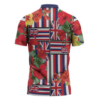 Hawaii Hibiscus Lei Zipper Polo Shirt Hawaiian Flag Motif LT9 - Polynesian Pride
