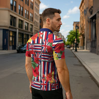 Hawaii Hibiscus Lei Zipper Polo Shirt Hawaiian Flag Motif LT9 - Polynesian Pride