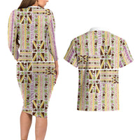 Hawaii Lokelani Pikake Lei Couples Matching Long Sleeve Bodycon Dress and Hawaiian Shirt Hawaiian Flag Motif LT9 - Polynesian Pride