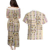 Hawaii Lokelani Pikake Lei Couples Matching Puletasi and Hawaiian Shirt Hawaiian Flag Motif LT9 - Polynesian Pride