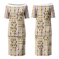Hawaii Lokelani Pikake Lei Couples Matching Puletasi and Long Sleeve Button Shirt Hawaiian Flag Motif LT9 - Polynesian Pride
