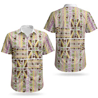 Hawaii Lokelani Pikake Lei Couples Matching Short Sleeve Bodycon Dress and Hawaiian Shirt Hawaiian Flag Motif LT9 - Polynesian Pride