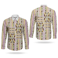 Hawaii Lokelani Pikake Lei Couples Matching Summer Maxi Dress and Long Sleeve Button Shirt Hawaiian Flag Motif LT9 - Polynesian Pride