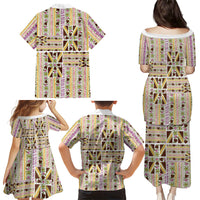 Hawaii Lokelani Pikake Lei Family Matching Puletasi and Hawaiian Shirt Hawaiian Flag Motif LT9 Mom's Dress White - Polynesian Pride