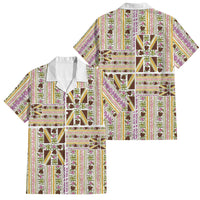 Hawaii Lokelani Pikake Lei Family Matching Puletasi and Hawaiian Shirt Hawaiian Flag Motif LT9 Dad's Shirt - Short Sleeve White - Polynesian Pride