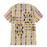 Hawaii Lokelani Pikake Lei Family Matching Puletasi and Hawaiian Shirt Hawaiian Flag Motif LT9 Dad's Shirt - Long Sleeve White - Polynesian Pride