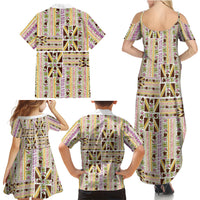 Hawaii Lokelani Pikake Lei Family Matching Summer Maxi Dress and Hawaiian Shirt Hawaiian Flag Motif