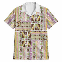 Hawaii Lokelani Pikake Lei Hawaiian Shirt Hawaiian Flag Motif LT9 White - Polynesian Pride