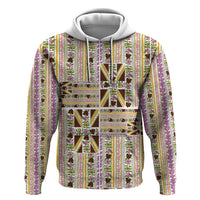 Hawaii Lokelani Pikake Lei Hoodie Hawaiian Flag Motif LT9 Pullover Hoodie White - Polynesian Pride
