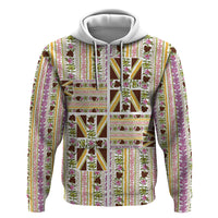 Hawaii Lokelani Pikake Lei Hoodie Hawaiian Flag Motif LT9 Zip Hoodie White - Polynesian Pride