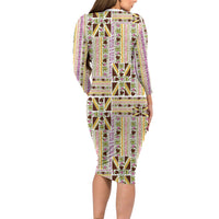 Hawaii Lokelani Pikake Lei Long Sleeve Bodycon Dress Hawaiian Flag Motif LT9 - Polynesian Pride