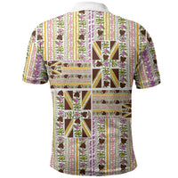 Hawaii Lokelani Pikake Lei Polo Shirt Hawaiian Flag Motif LT9 - Polynesian Pride