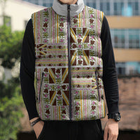 Hawaii Lokelani Pikake Lei Sleeveless Puffer Jacket Hawaiian Flag Motif