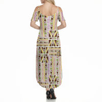 Hawaii Lokelani Pikake Lei Summer Maxi Dress Hawaiian Flag Motif LT9 - Polynesian Pride