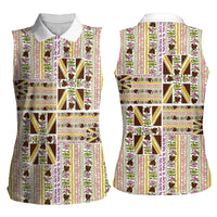 Hawaii Lokelani Pikake Lei Women Sleeveless Polo Shirt Hawaiian Flag Motif