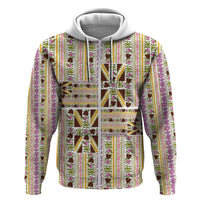 Hawaii Lokelani Pikake Lei Zip Hoodie Hawaiian Flag Motif LT9 Zip Hoodie White - Polynesian Pride